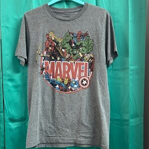 Marvel Shirt Mens S Gray Spiderman Hulk Captain America Short Sleeve Crew Neck